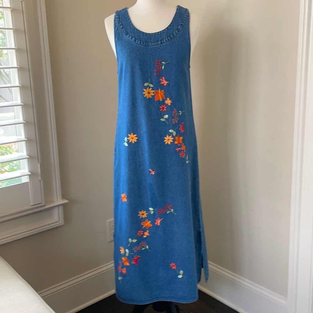 Denim Embroidered long length dress - SP